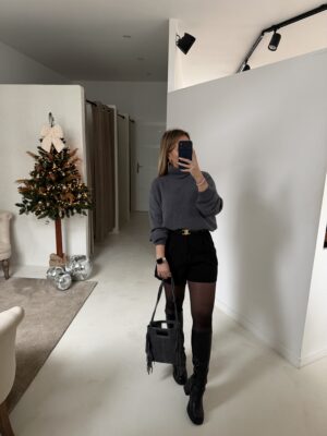 Pull col roulé gris