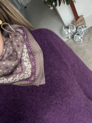 Petit foulard à motifs fleuris taupe et violet