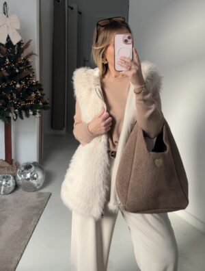 Sac en tissu camel avec coeur doré