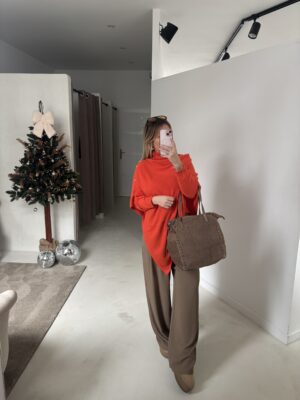 Poncho orange en laine et cachemire