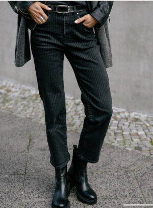 Jean droit noir avec bandes liserées argentées pailletées