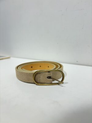 Ceinture fine en daim beige, boucle dorée