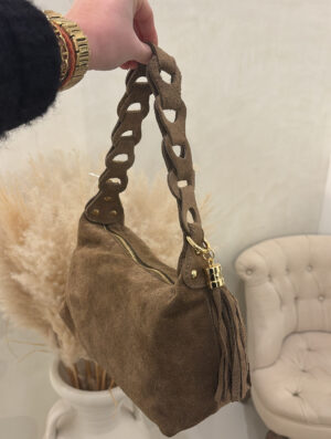 Sac porté épaule en daim taupe