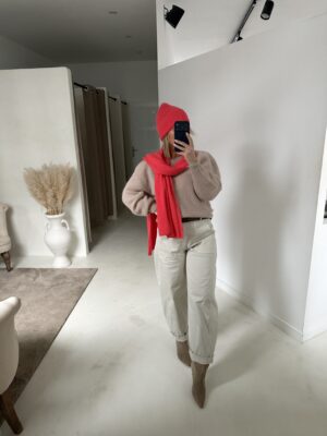 Bonnet côtelé corail fluo