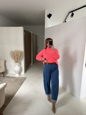 Pull col montant rose fluo