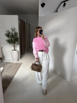 Pull sans manches col montant rose bonbon