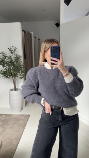 Pull à épaulettes gris souris