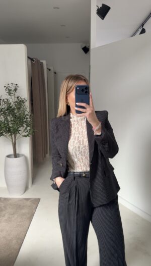 Veste de blazer à rayures noir et blanc