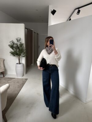 Pull col rond doux écru