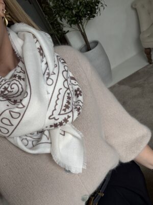 Écharpe bandana écru et marron