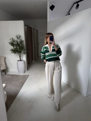 Pull polo tons verts, brodé "grand amour"