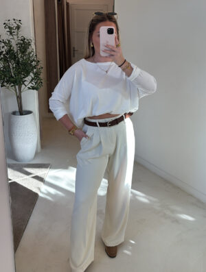 Pantalon fluide et large écru