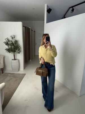 Pull gilet col bateau jaune pastel