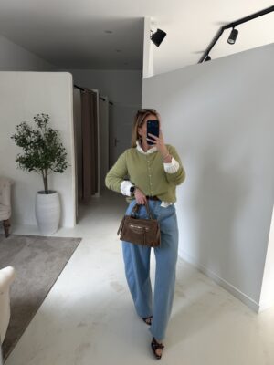 Pull gilet col bateau vert olive