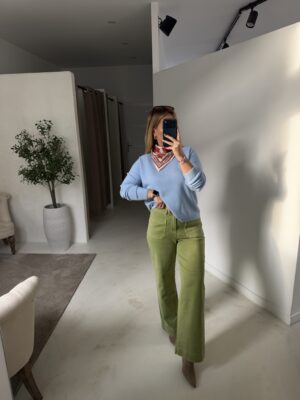 Jean Taille Haute Détails Poches Olive