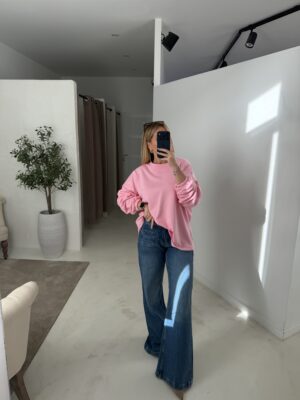 Pull oversize rose inscription « MATCHA » dans le dos