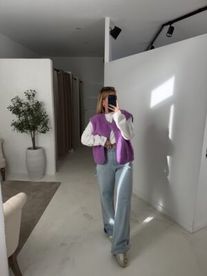 Gilet sans manches molletonné violet « good vibes »