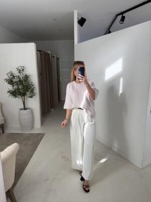 Gilet manches 3/4 rose très pâle