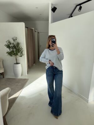 Marinière manches longues bleu et écru